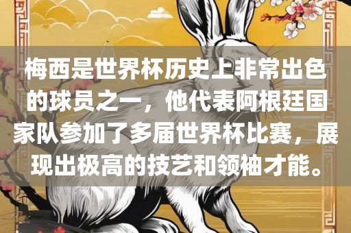 梅西是世界杯历史上非常出色的球员之一,他代表阿根廷国家队参加了多届世界杯比赛,展现出极高的技艺和领袖才能。