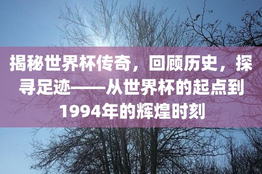 揭秘世界杯传奇，回顾历史，探寻足迹——从世界杯的起点到1994年的辉煌时刻